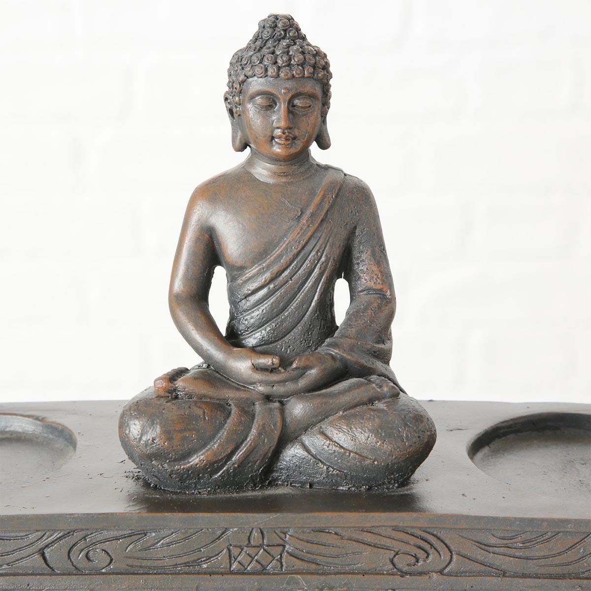 FeineHeimat Windlicht Buddha Figur sitzend 17x32 cm - Spirituelle Gartendekoration mit Doppelter Lichtquelle