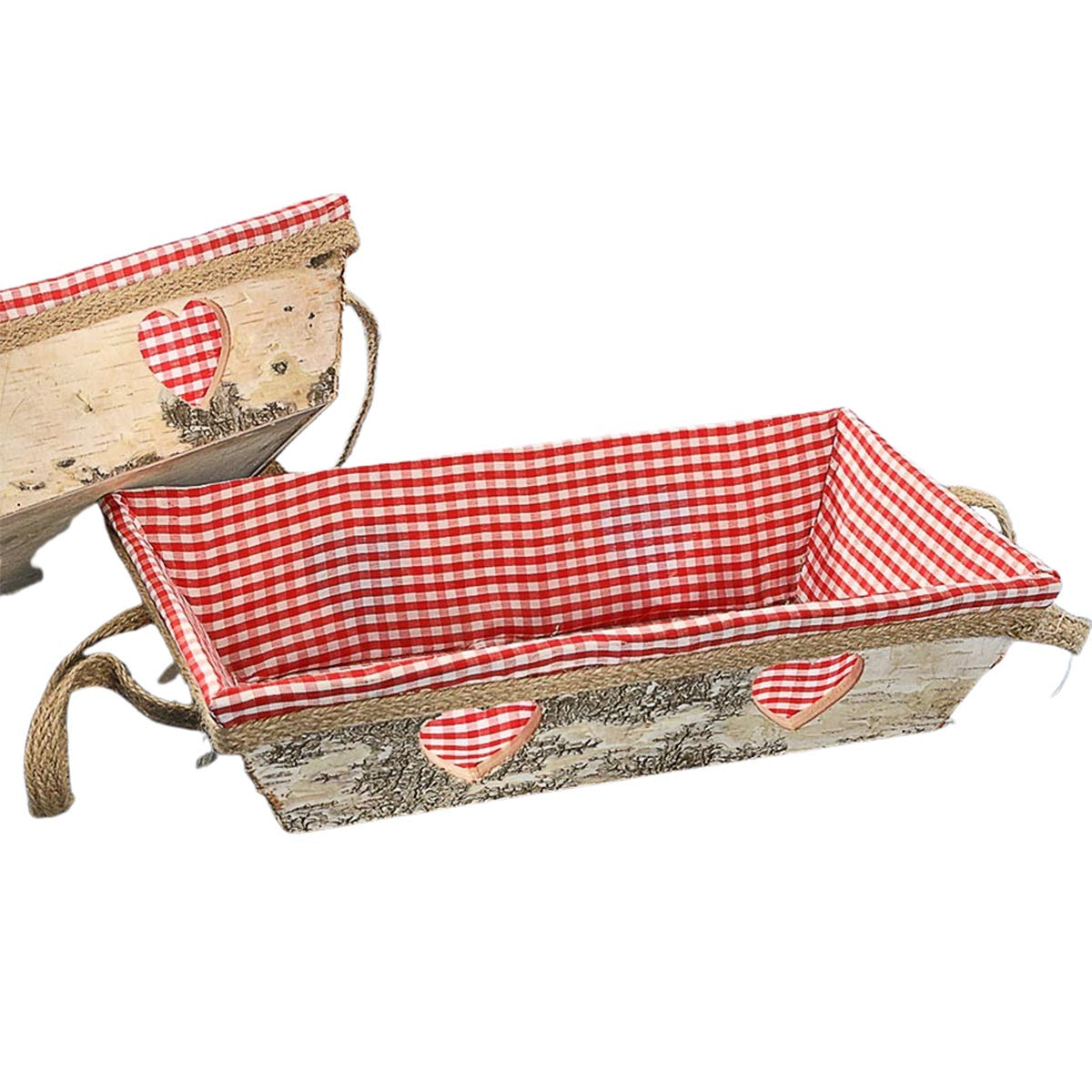 FeineHeimat Schwarzwald Holz Korb mit Stoff ausgelegt 30 x 19 cm ideal als Brotkorb