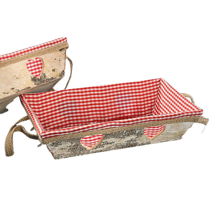 FeineHeimat Schwarzwald Holz Korb mit Stoff ausgelegt 30 x 19 cm ideal als Brotkorb