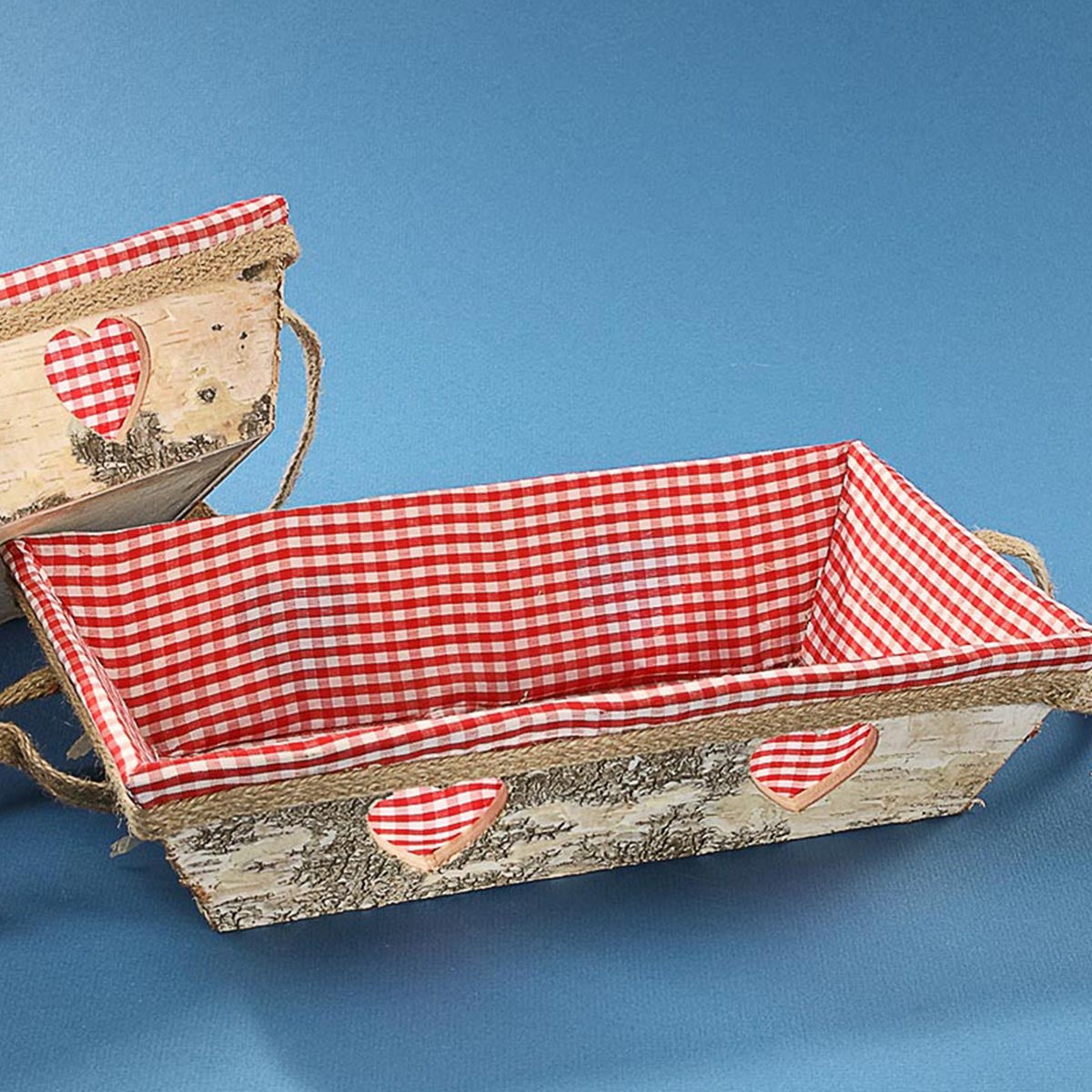 FeineHeimat Schwarzwald Holz Korb mit Stoff ausgelegt 30 x 19 cm ideal als Brotkorb