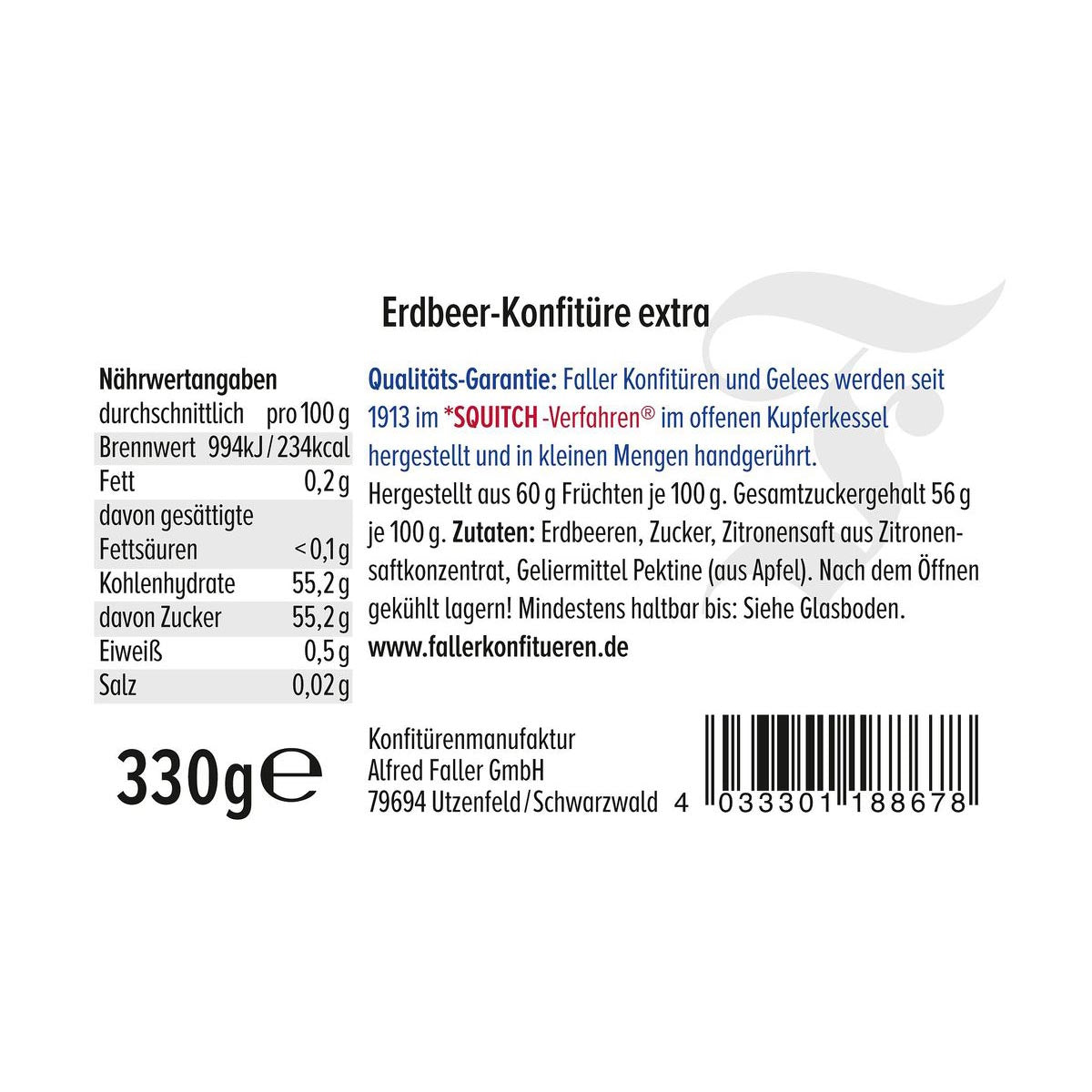 Fruchtaufstriche aus dem Schwarzwald Faller Erdbeer-Konfitüre extra wie hausgemacht! mit 60% Frucht 330 Gramm