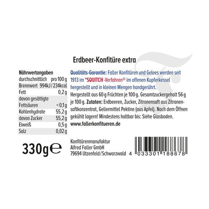 Fruchtaufstriche aus dem Schwarzwald Faller Erdbeer-Konfitüre extra wie hausgemacht! mit 60% Frucht 330 Gramm