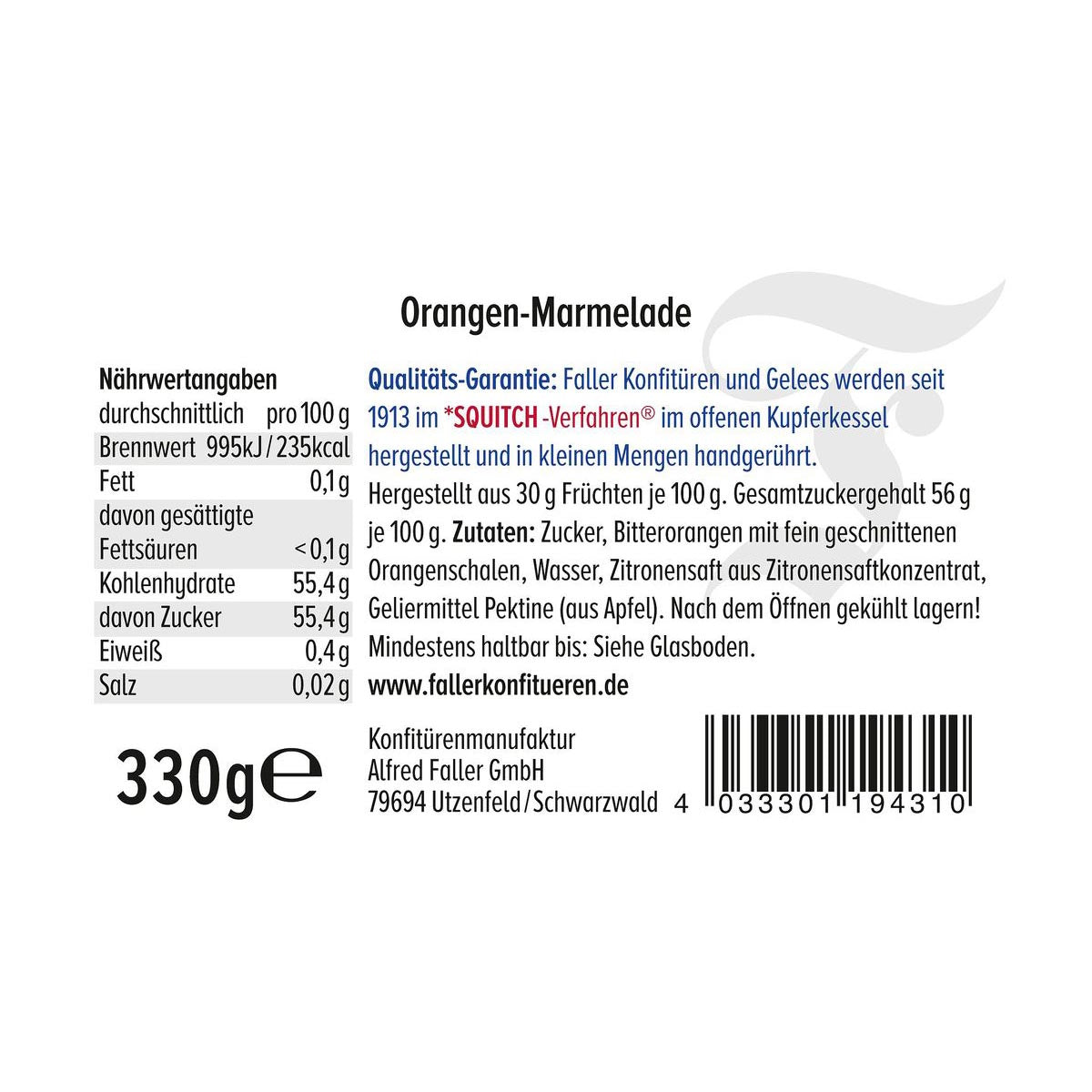 Fruchtaufstriche aus dem Schwarzwald Faller Orangen Marmelade extra wie hausgemacht! mit 60% Frucht 330 Gramm