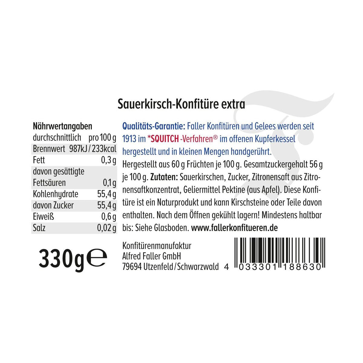 Fruchtaufstriche aus dem Schwarzwald Faller Sauerkirsch Konfitüre extra wie hausgemacht! mit 60% Frucht 330 Gramm