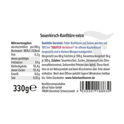 Fruchtaufstriche aus dem Schwarzwald Faller Sauerkirsch Konfitüre extra wie hausgemacht! mit 60% Frucht 330 Gramm