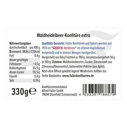 Fruchtaufstriche aus dem Schwarzwald Faller Wald-Heidelbeer-Konfitüre extra wie hausgemacht! mit 60% Frucht 330 Gramm