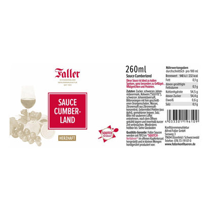 Faller Cumberland Sauce - Traditioneller Schwarzwälder Genuss in einer 260 ml Glas
