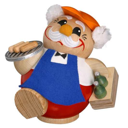 Seiffener Volkskunst Kugelräucherfigur Hobby Grillmeister 10  cm Handarbeit aus Deutschland