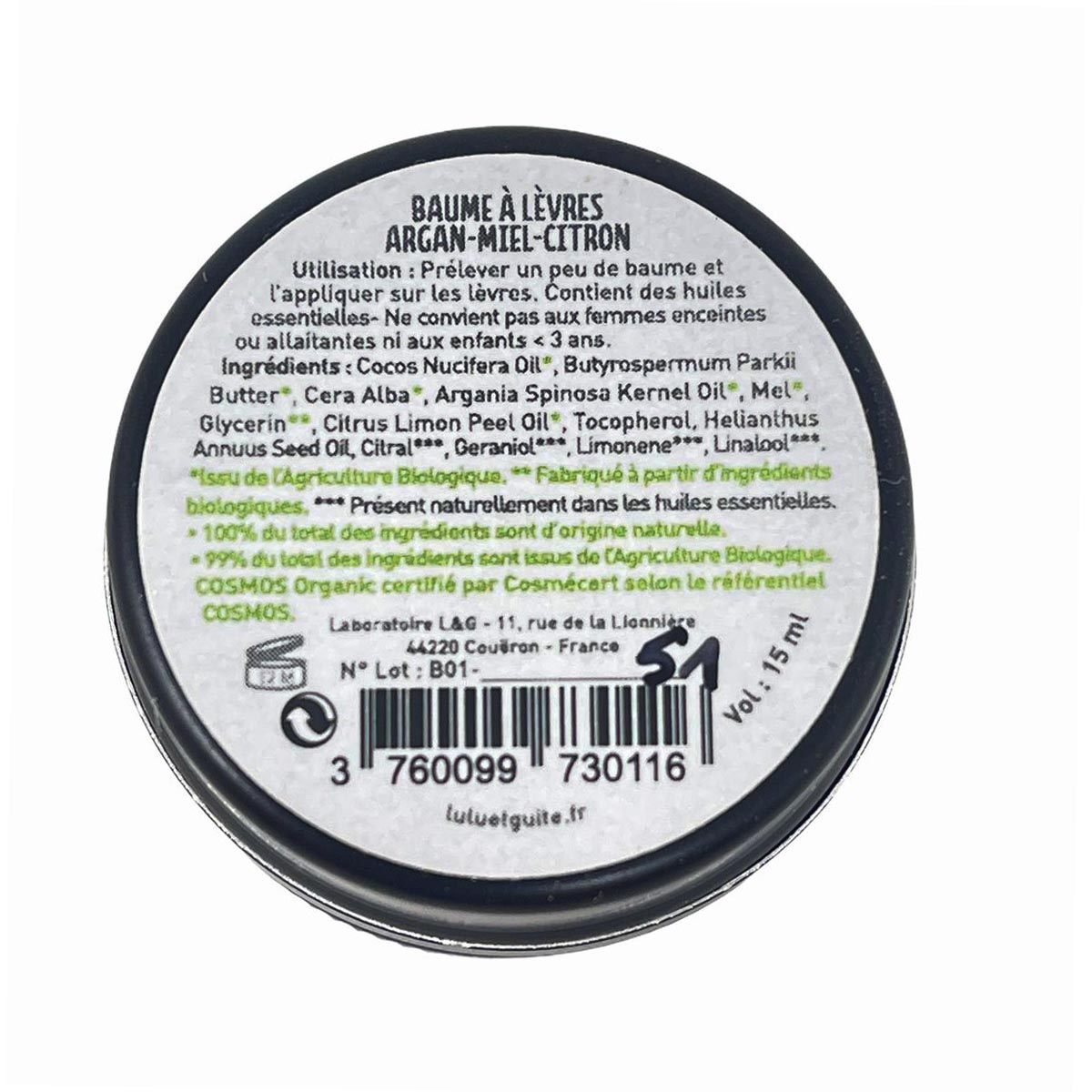 Laboratoire L&G Bio-Lippenbalsam mit Argan, Honig und Zitrone 15 ml aus Frankreich