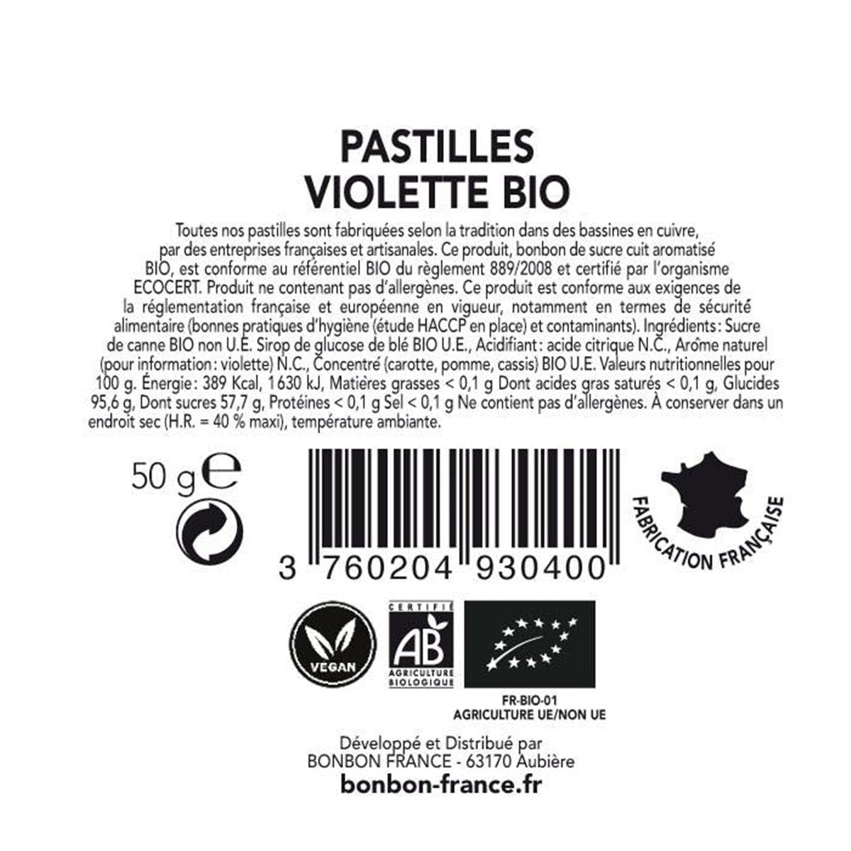 Saint-Ange  - Bio-Pastillen mit Veilchengeschmack aus Frankreich 50g