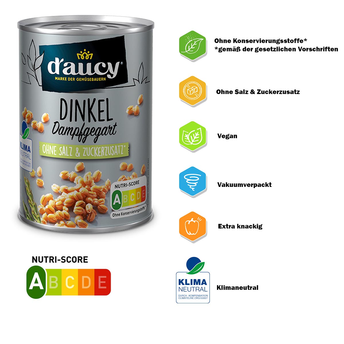 d'aucy Dinkel, 110g Dose, Salz- & zuckerfrei, ohne Konservierungsstoffe