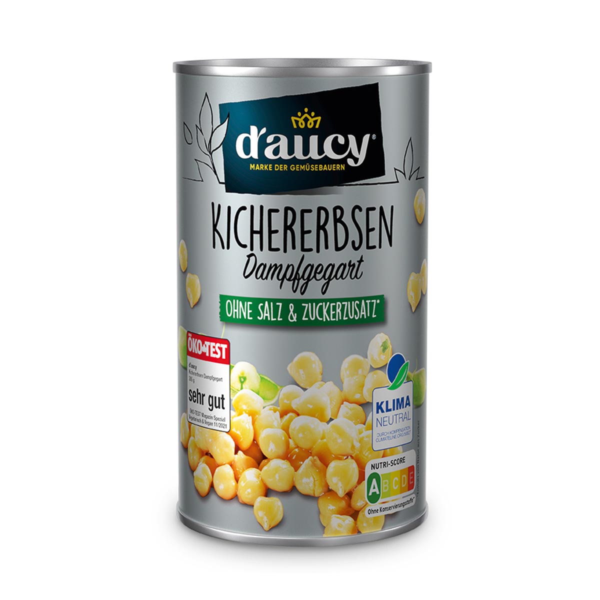 d'aucy Kichererbsen, 3x110g Dosen, ohne Salz & Zucker, ohne Konservierungsstoffe