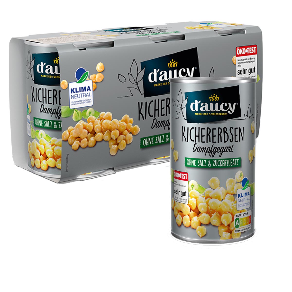 d'aucy Kichererbsen, 3x110g Dosen, ohne Salz & Zucker, ohne Konservierungsstoffe