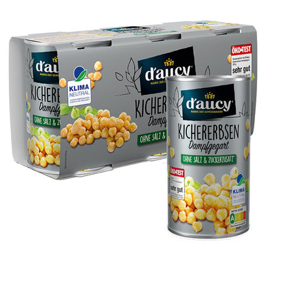 d'aucy Kichererbsen, 3x110g Dosen, ohne Salz & Zucker, ohne Konservierungsstoffe