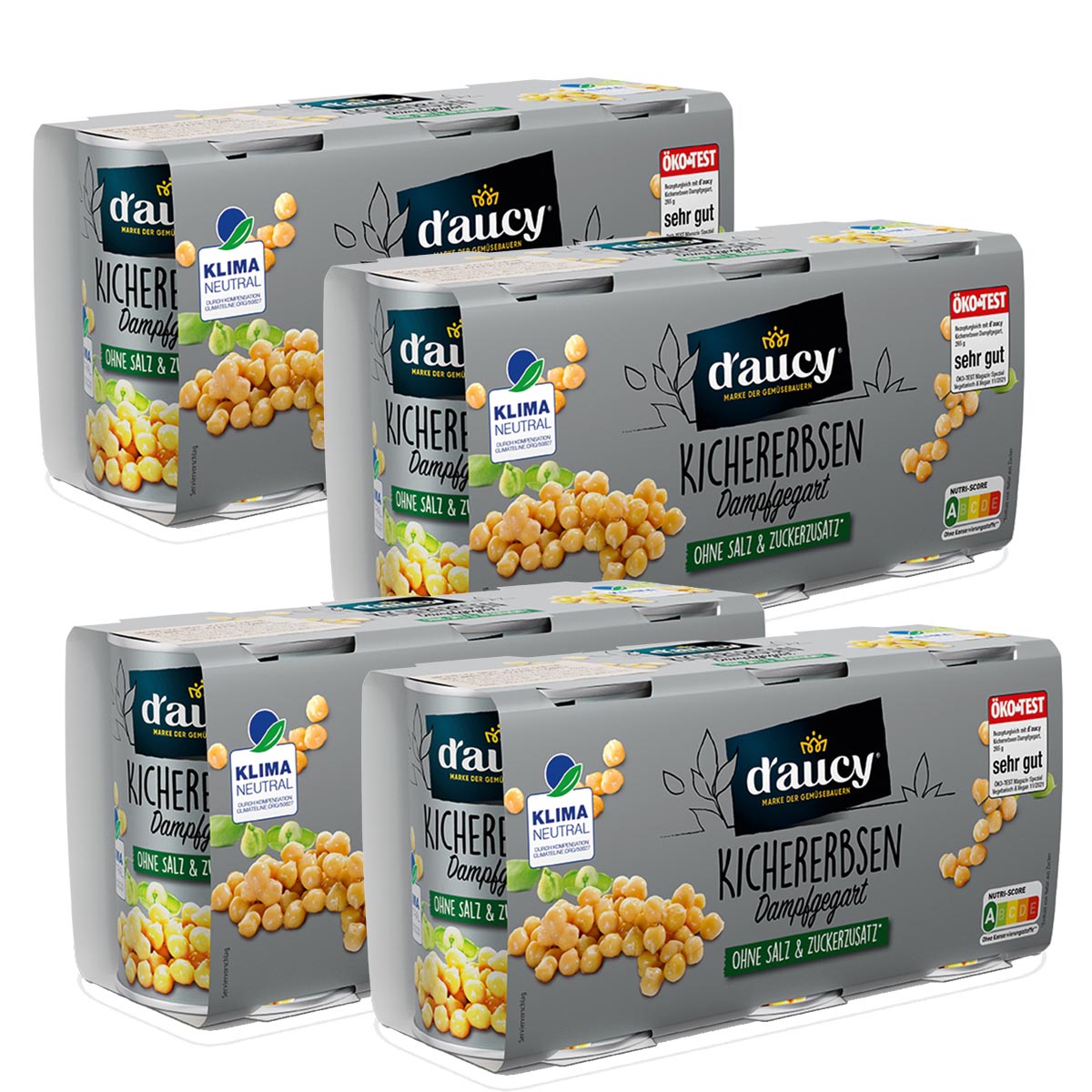 d'aucy Kichererbsen, 3x110g Dosen, ohne Salz & Zucker, ohne Konservierungsstoffe