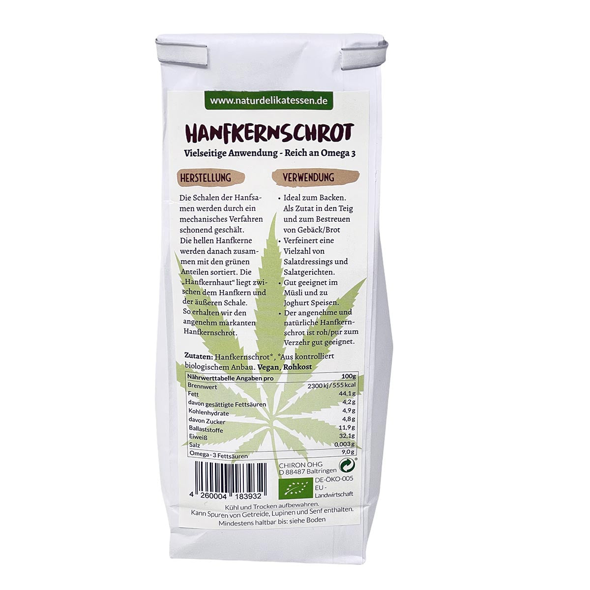 *MHD 13.03.2024* CHIRON Naturdelikatessen Bio Hanf Kernschrot kbA 300g Beutel