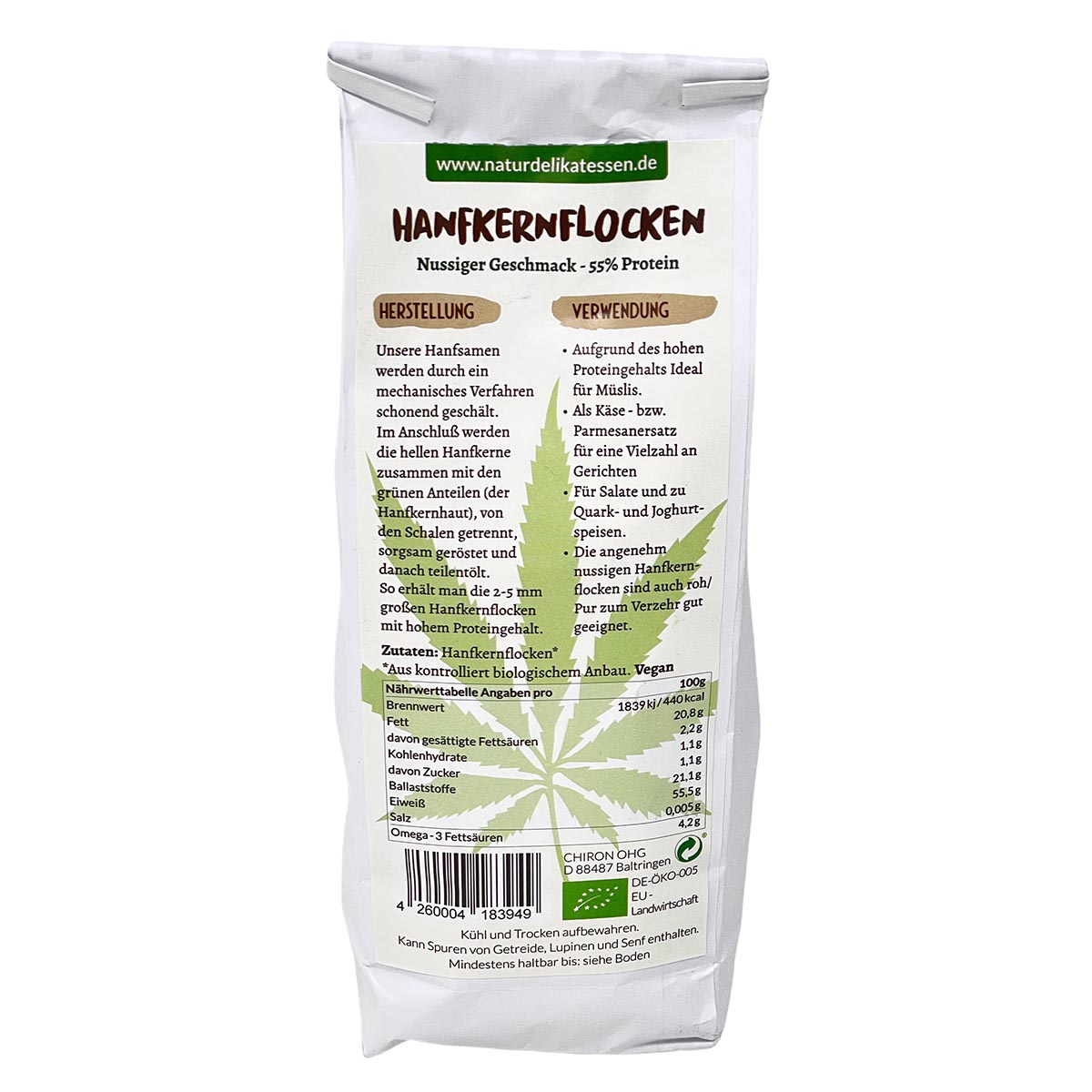 *MHD 21.03.2024* CHIRON Naturdelikatessen Bio Hanf Kernflocken kbA 300g Beutel