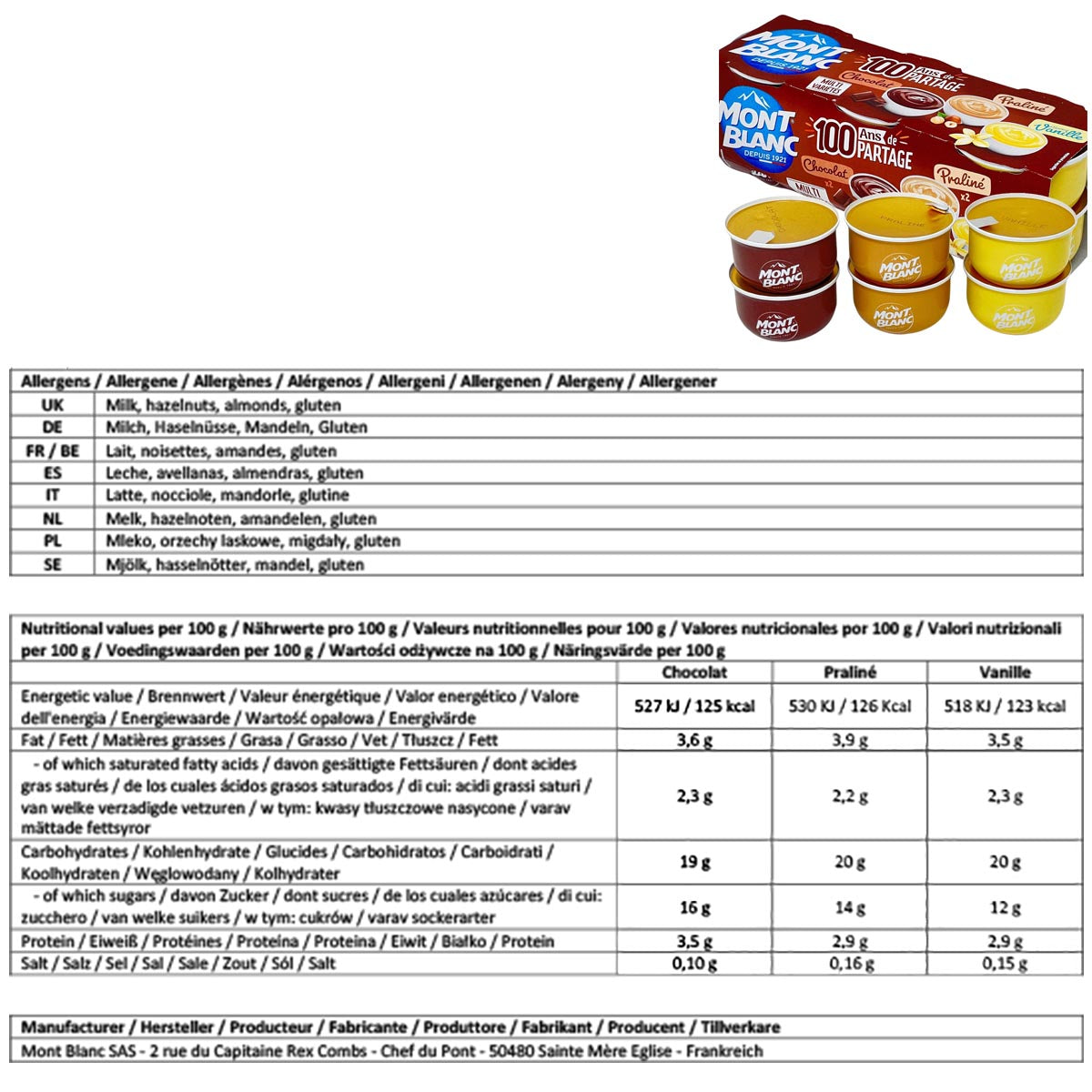 Mont Blanc Dessert-Set: Vanille, Schokolade & Praliné - 6x 125g jetzt kaufen!