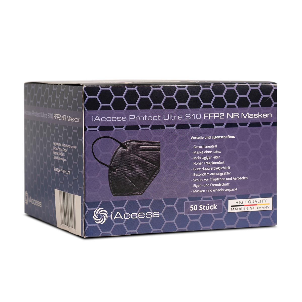 iAccess Protect Ultra S10 FFP2 NR Atemschutzmaske schwarz 50 Stck. Made in Germany