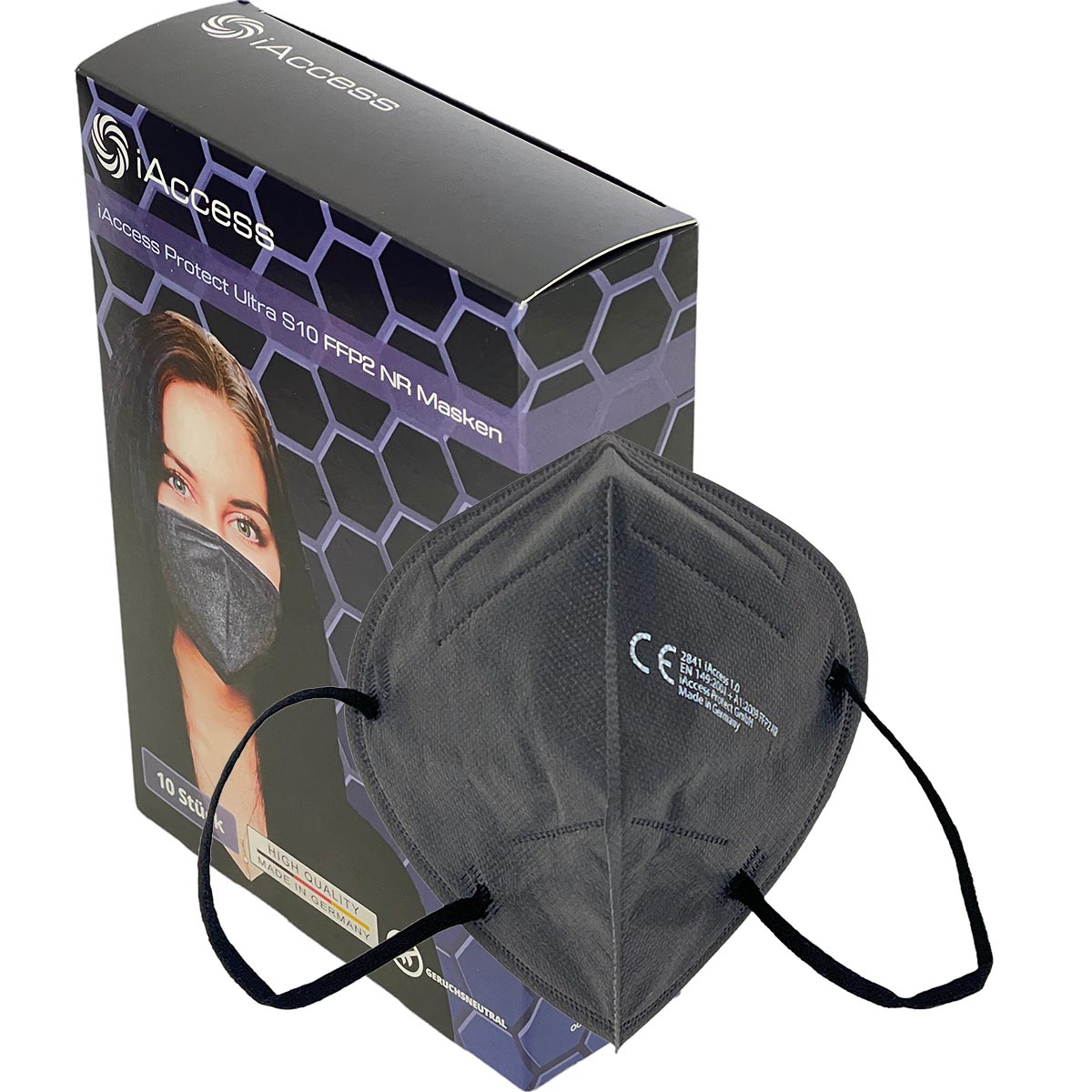 iAccess Protect Ultra S10 FFP2 NR Atemschutzmaske schwarz 10 Stck. Made in Germany