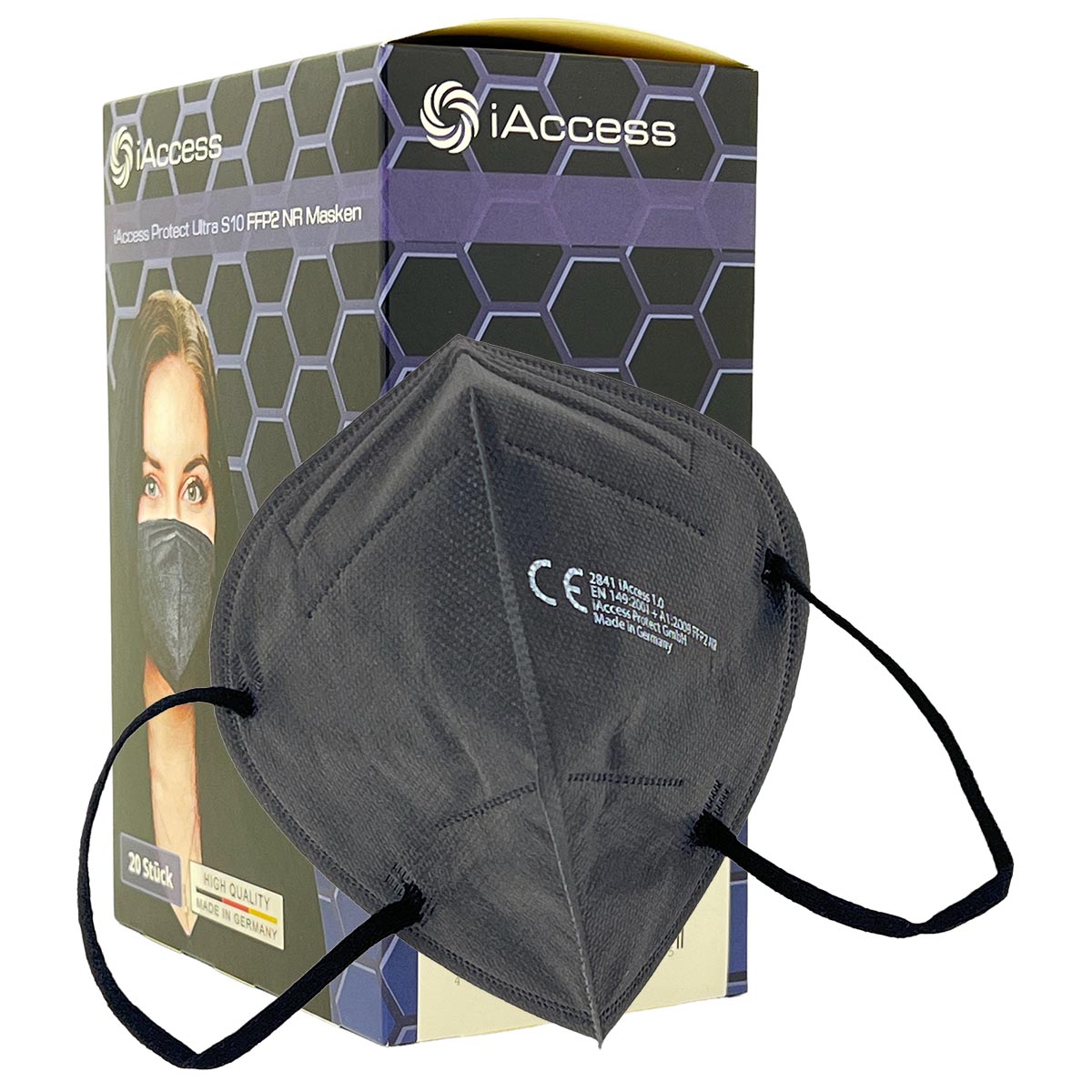 iAccess Protect Ultra S10 FFP2 NR Atemschutzmaske schwarz 20 Stck. Made in Germany