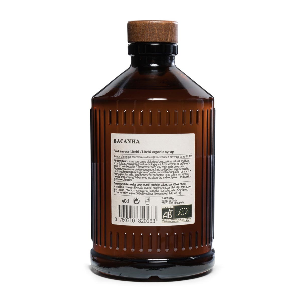 Bacanha Sirop Brut de Litchi Bio 400 ml - Bio Litschi Sirup mit Bio Rohrzucker