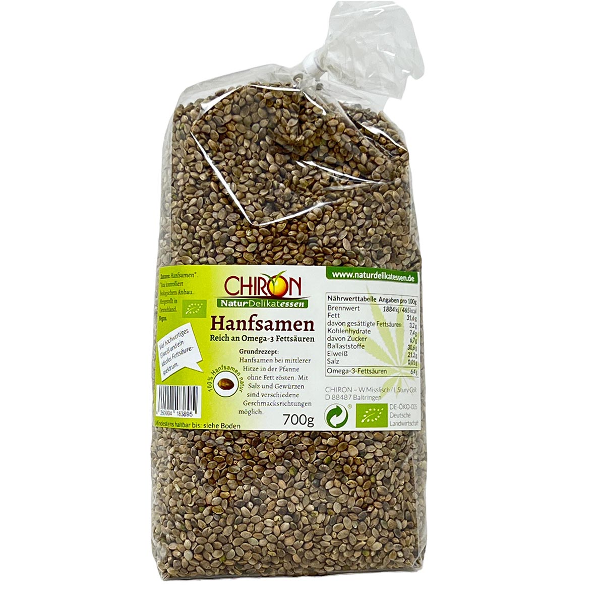 CHIRON Naturdelikatessen Bio Hanfsamen kbA 700 Gramm