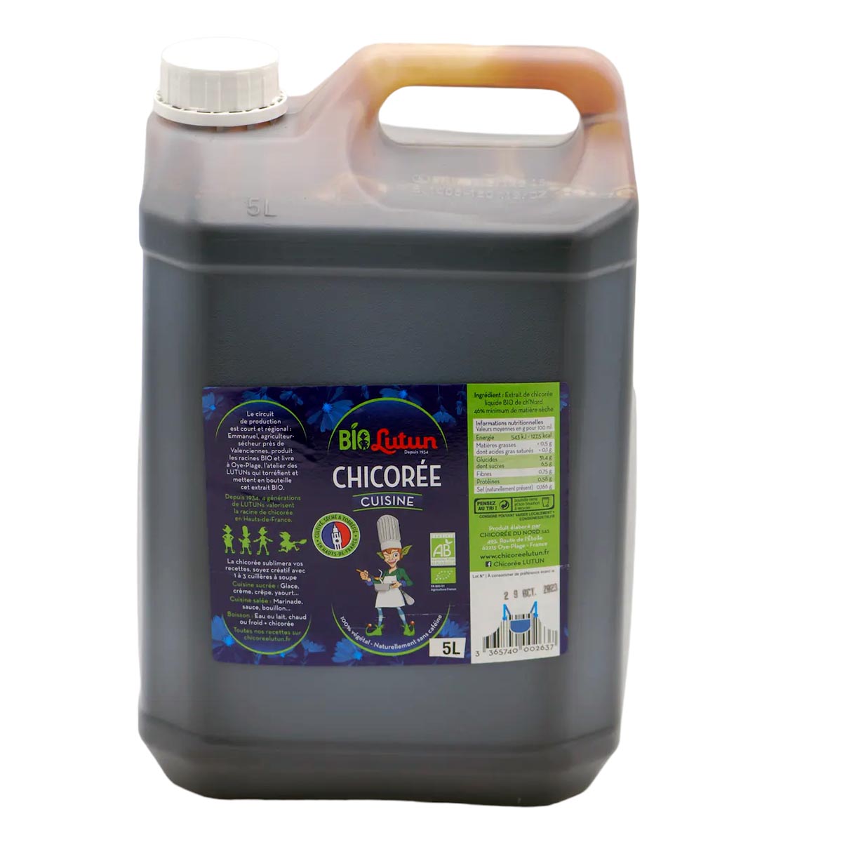 LUTUN BIO Chicorée Cuisine - Flüssiges BIO Zichorien Konzentrat 5 Liter zum süßen + herzhaften Kochen