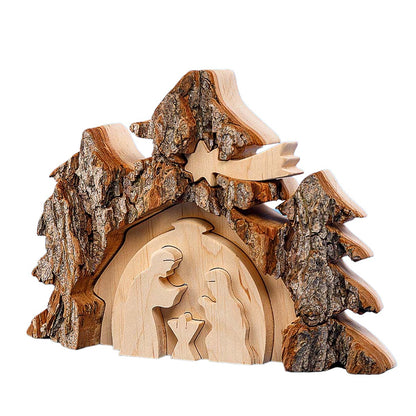 PFAFF 3D Weihnachtskrippe: Handgefertigte Holzdeko mit Rindenakzent, 3D-Optik, 18x14cm