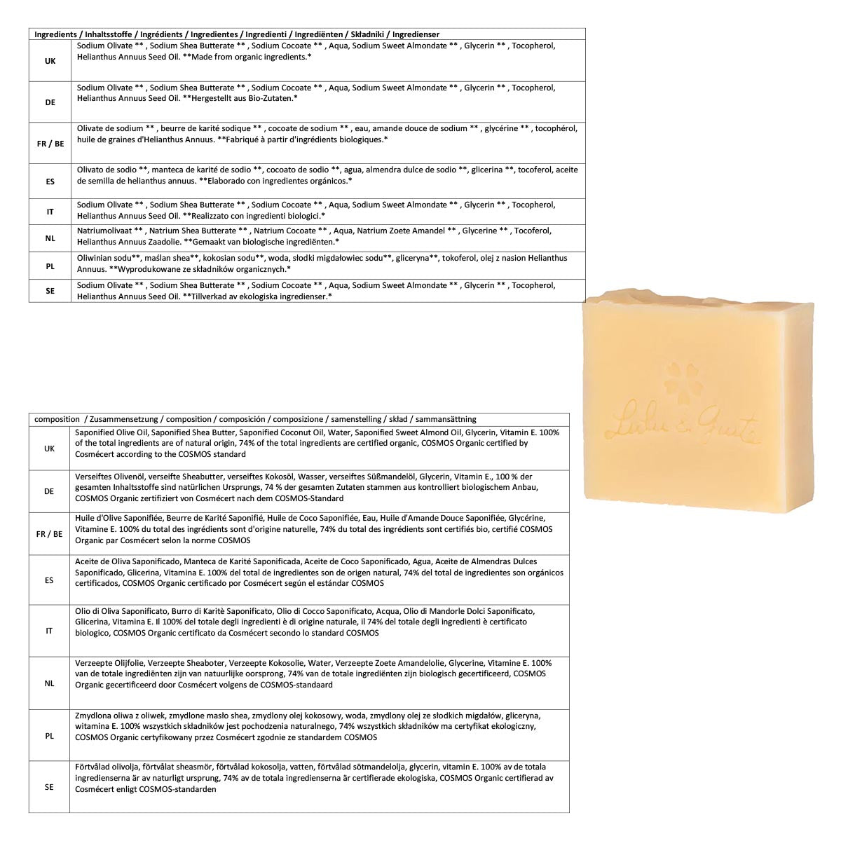 L&G rückfettende Seife Kaltverseifung verschiedene Duftnoten & Zusammensetzungen
