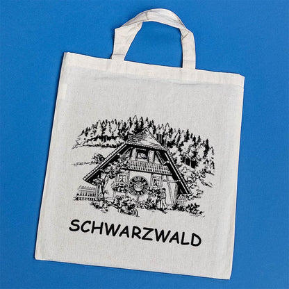 FeineHeimat Baumwolltasche mit Schwarzwald Uhr Motiv 100% Baumwolle 38x42 cm
