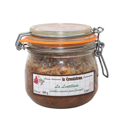 Le Coustelous Lentillade Linsen mit Entenconfit Keule und Schweinswurst im Einmachglas