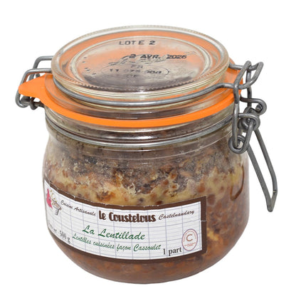 Le Coustelous Lentillade Linsen mit Entenconfit Keule und Schweinswurst im Einmachglas