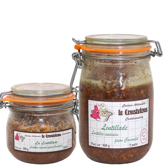 Le Coustelous Lentillade Linsen mit Entenconfit Keule und Schweinswurst im Einmachglas