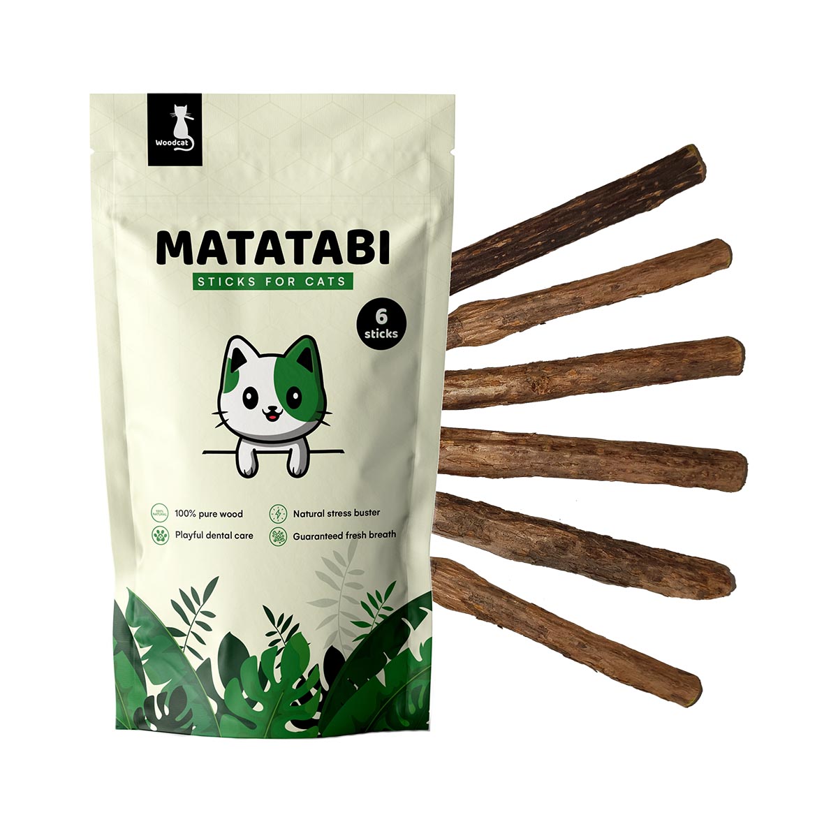Woodcat Matatabi Dental Sticks für Katzen, der ultimative Stressbuster 6 St.