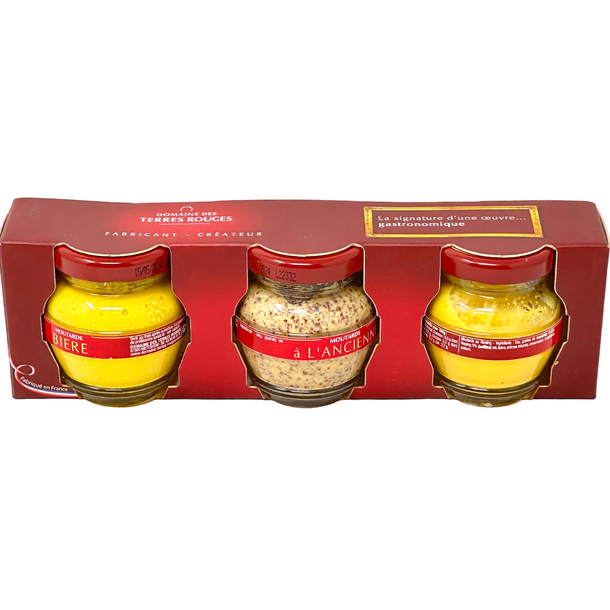 Domaine des Terres Rouges Coffret Trio Fête des Pères: Dreierlei Senf Geschenkbox