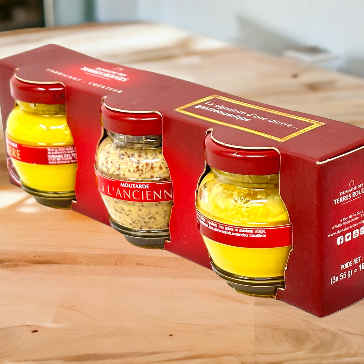 Domaine des Terres Rouges Coffret Trio Fête des Pères: Dreierlei Senf Geschenkbox
