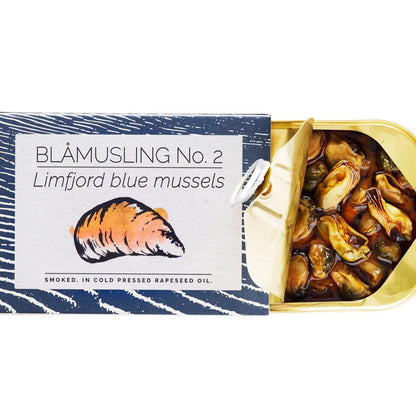 FANGST Blåmusling NO. 2 geräucherte Limfjord Miesmuscheln in kaltgepresstem Rapsöl, aus Dänemark