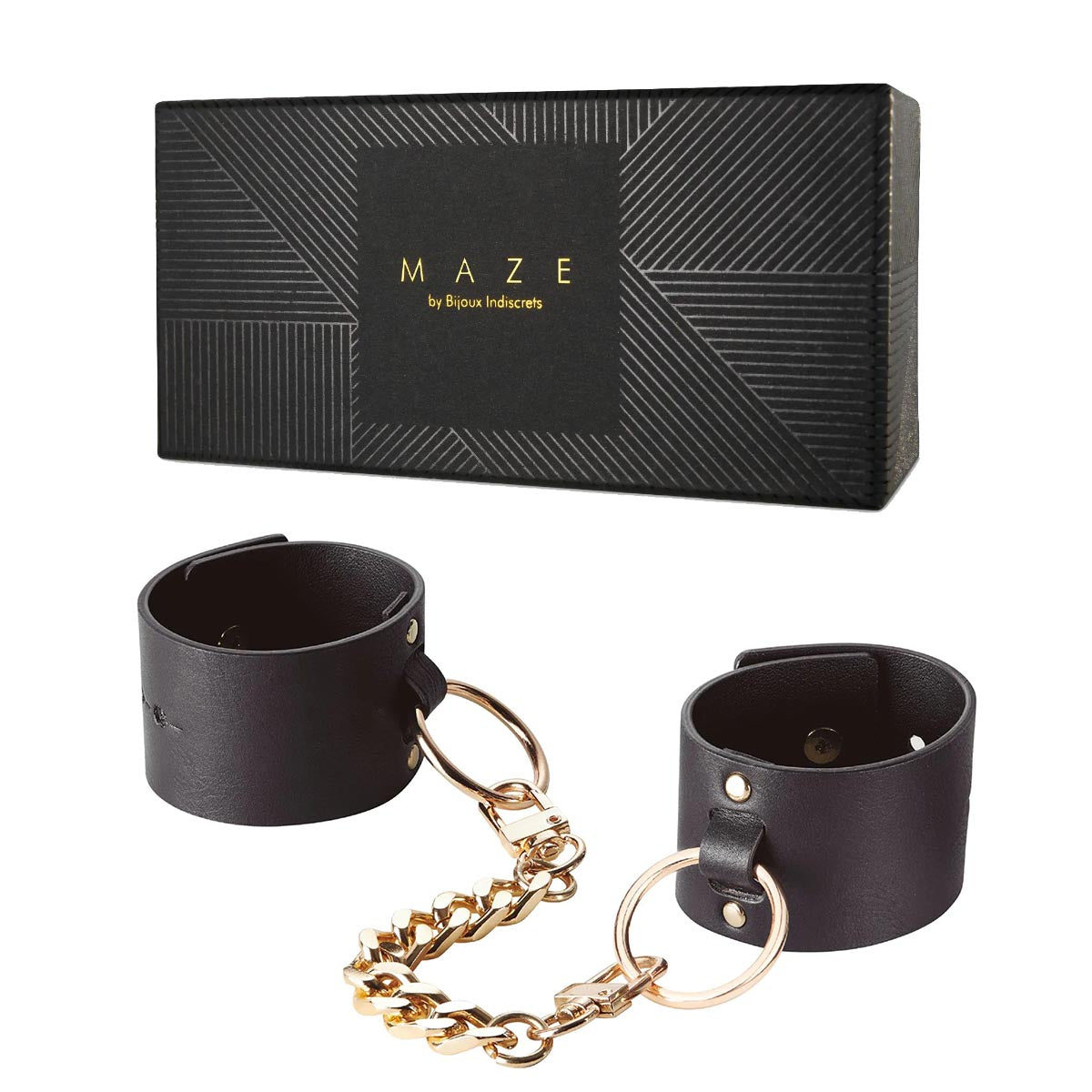 Bijoux Indiscrets MAZE - Wide Cuffs Black: Vegane Handschellen, exklusiv aus Spanien