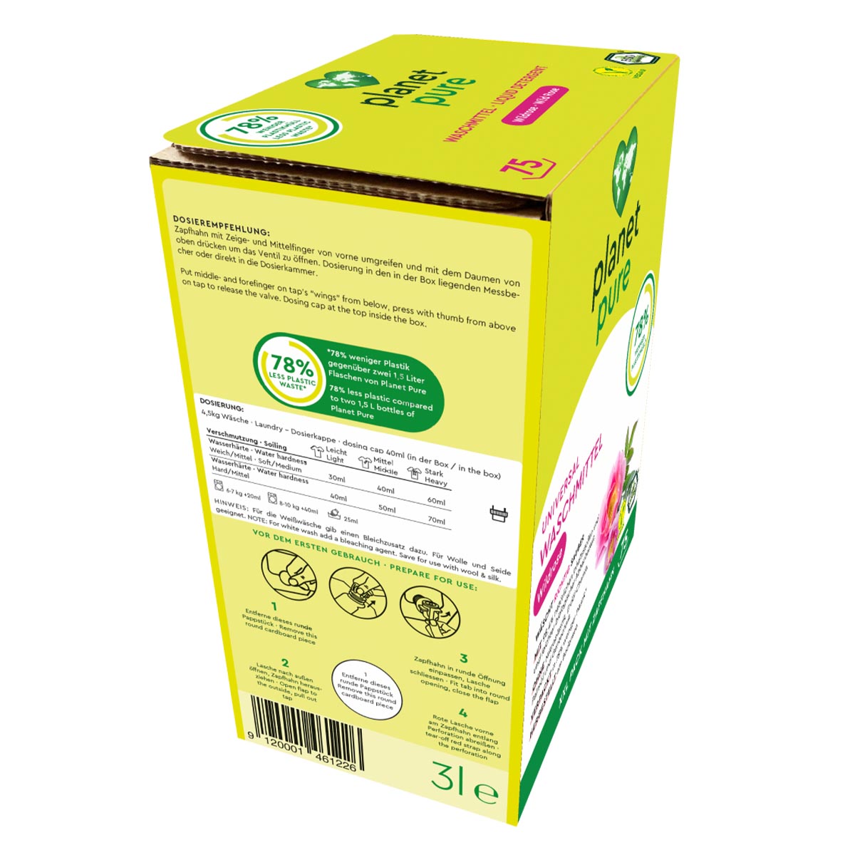 PLANET PURE Universal Waschmittel Wildrose 3 Liter  75WL 98,4% nat. Inhaltsstoffe