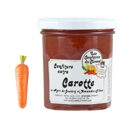 Les Confitures du Climont Karotten Konfitüre extra mit Trester vom Gewürztraminer, handwerklich hergestellt aus dem Elsass