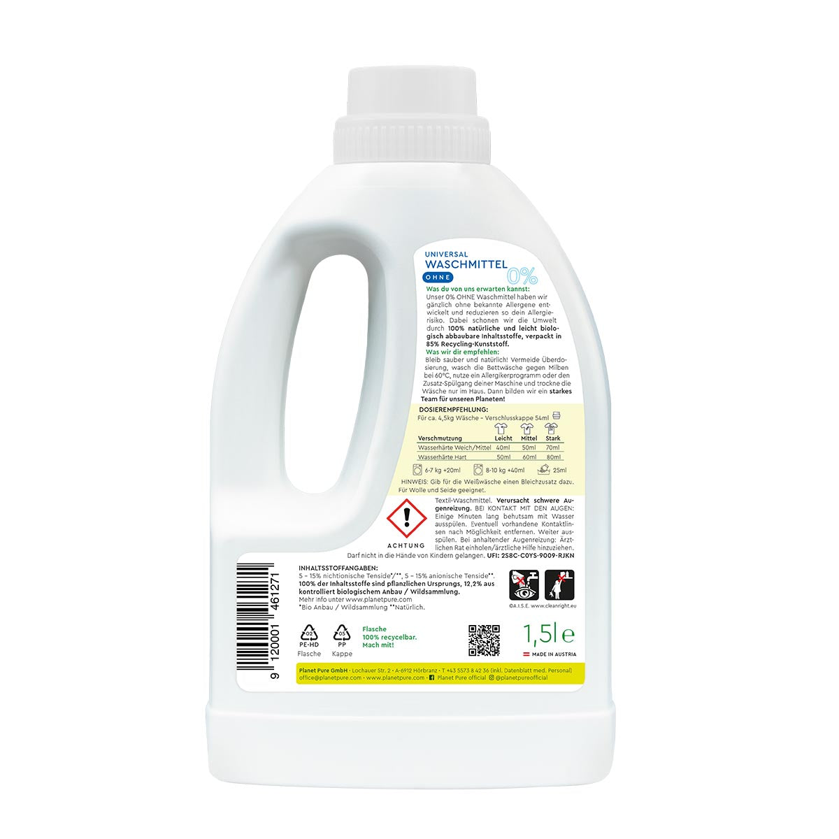 PLANET PURE Universal Waschmittel 30 WI 100 % natürlichen Inhaltsstoffe hautschonend