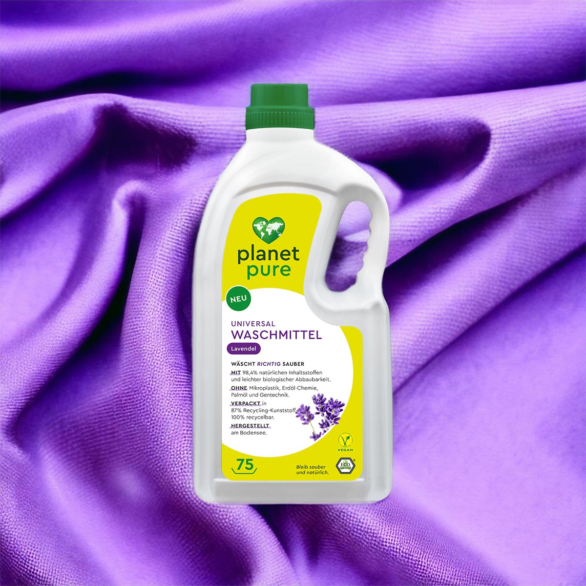 PLANET PURE Universal Waschmittel 75 WL, Lavendel, 98,4% natürliche Inhaltsstoffe