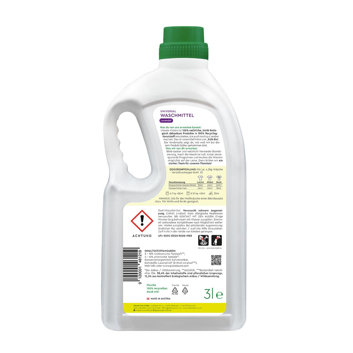 PLANET PURE Universal Waschmittel 75 WL, Lavendel, 98,4% natürliche Inhaltsstoffe