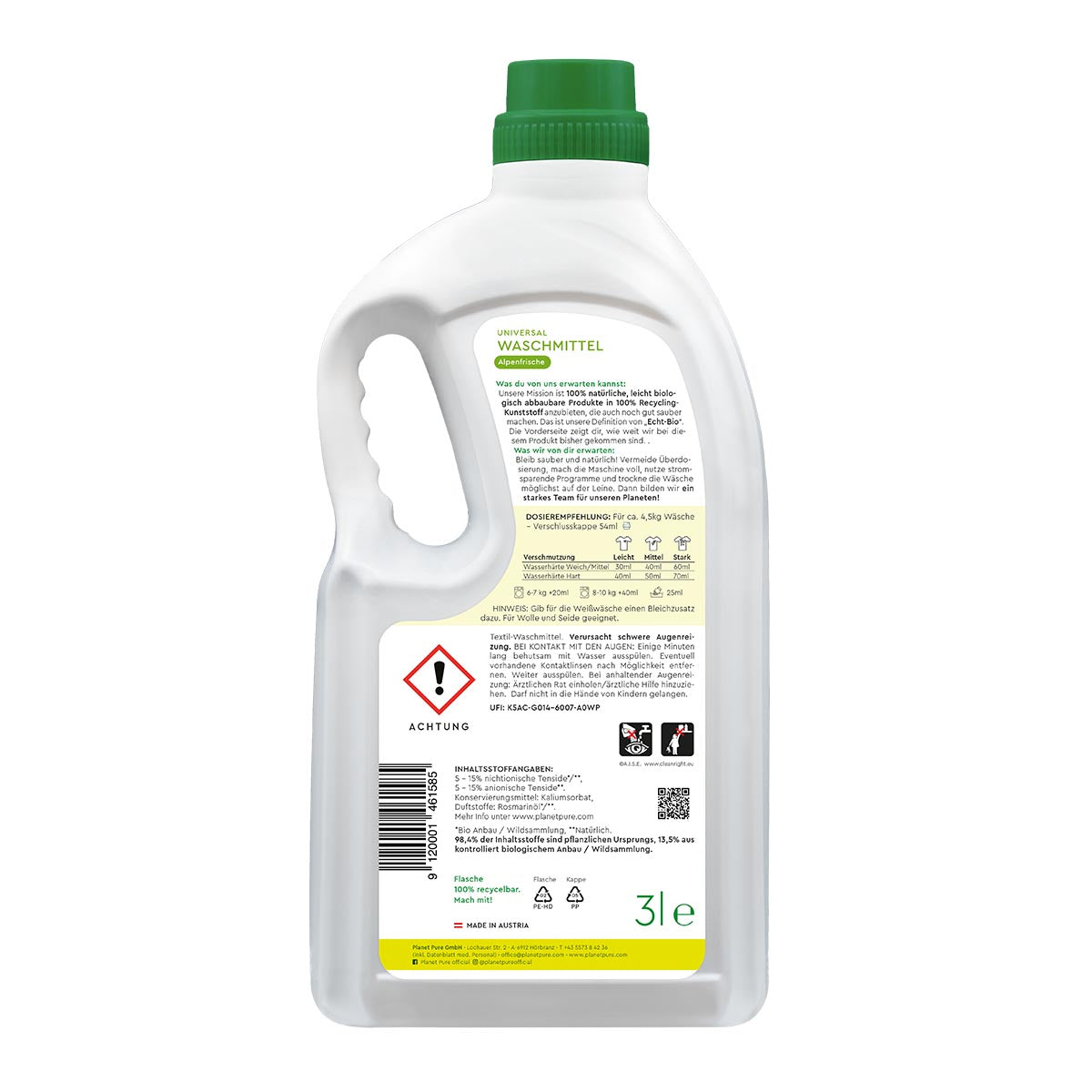 PLANET PURE Universal Waschmittel 75WL, Alpenfrische, 98,4% natürliche Inhaltsstoffe