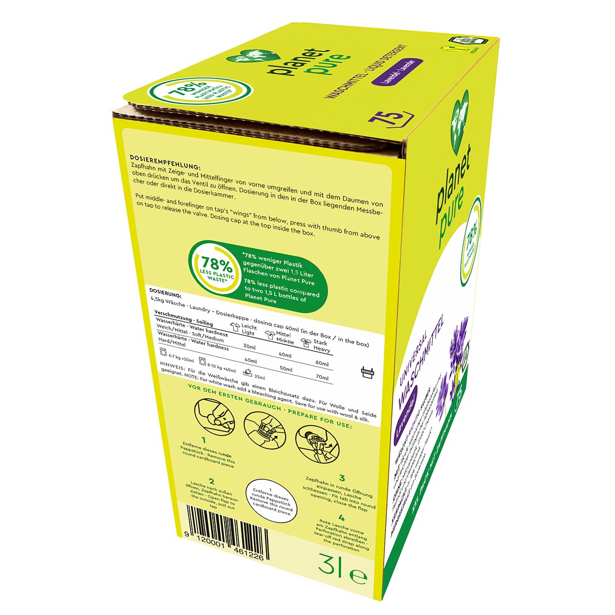 PLANET PURE Universal Waschmittel 75 WL, Lavendel, 98,4% natürliche Inhaltsstoffe