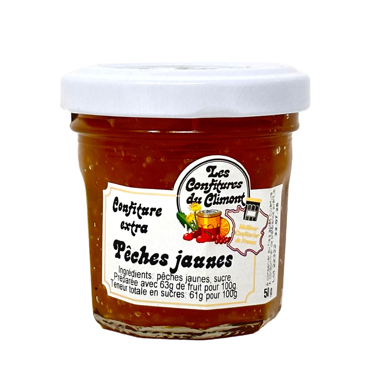 Les Confitures du Climont Gelber Pfirsich Konfitüre Pêches jaunes extra 50g aus dem Elsass