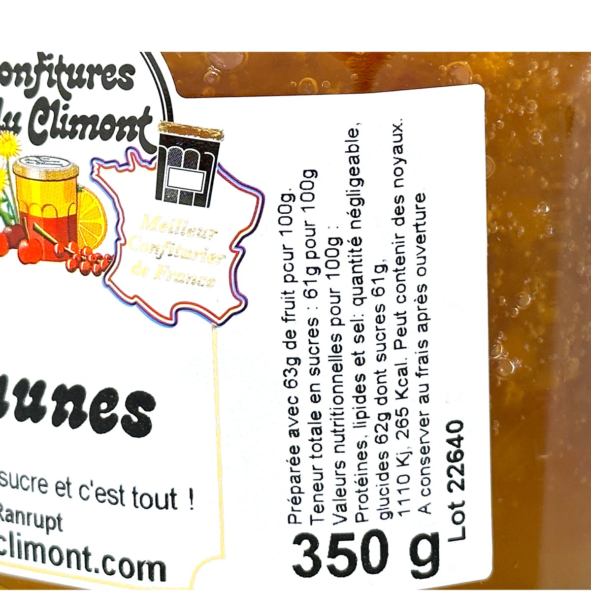 Les Confitures du Climont Gelber Pfirsich Konfitüre Pêches jaunes extra  handwerklich hergestellt aus dem Elsass