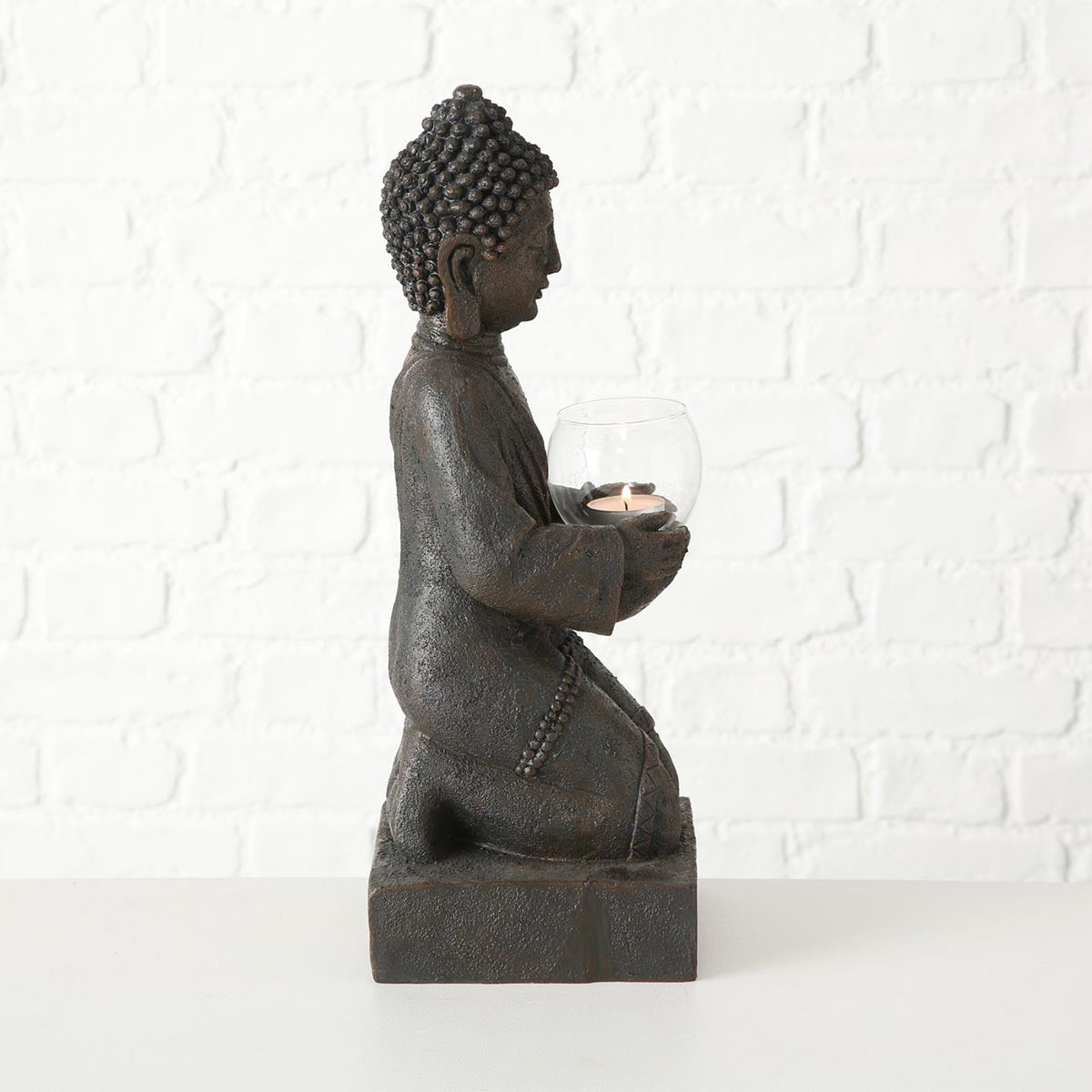 Erwecke Spiritualität im Garten: FeineHeimat Buddha Figur mit Windlicht, 44 cm