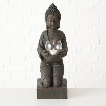 Erwecke Spiritualität im Garten: FeineHeimat Buddha Figur mit Windlicht, 44 cm